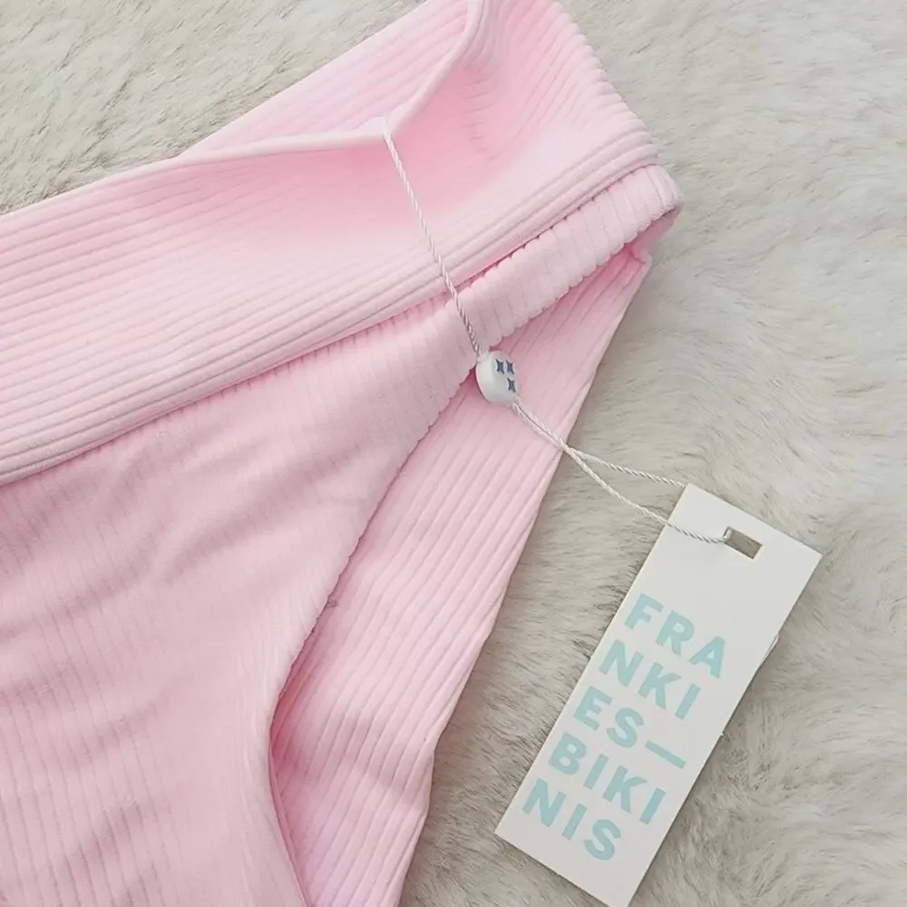 Frankie’s Bikinis Gavin Love Pink Luxe Ribbed Cheeky Bikini Bottom Small NWT